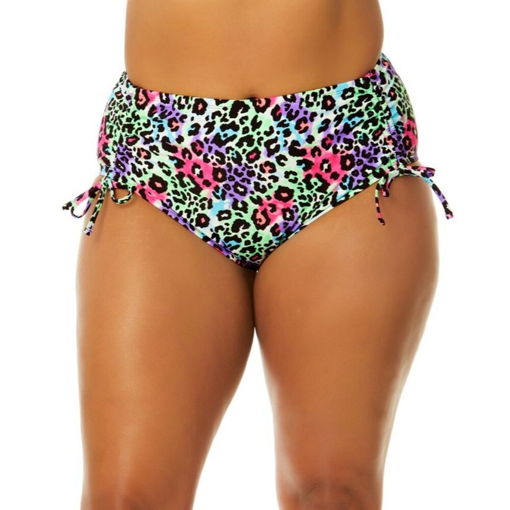 Salt + Cove Plus Size Leopard Love Side-Cinch Bikini Bottoms Colorful 2X